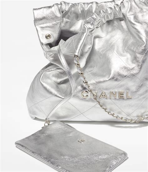 silver chanel|Chanel 22 handbag, Metallic calfskin & silver.